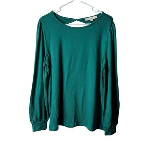 Loft Green Keyhole Cuffed Long Sleeve Blouse NWT